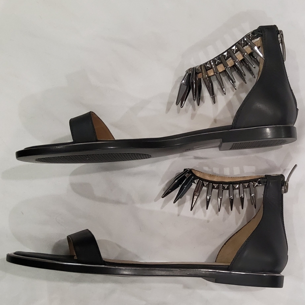 Bruno Premi Silver and Black Sandals with Dramatic Ankle Design